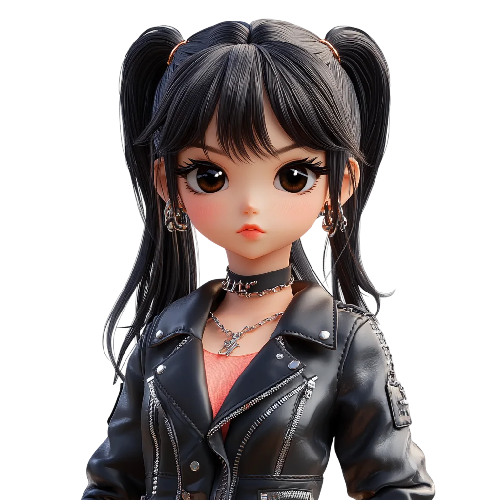 Cute Chibi Pigtails Biker Girl Free PNG