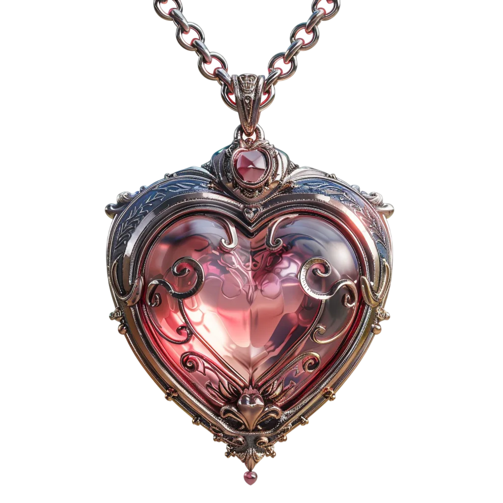 Ornate Pink Crystal Heart Pendant Free PNG