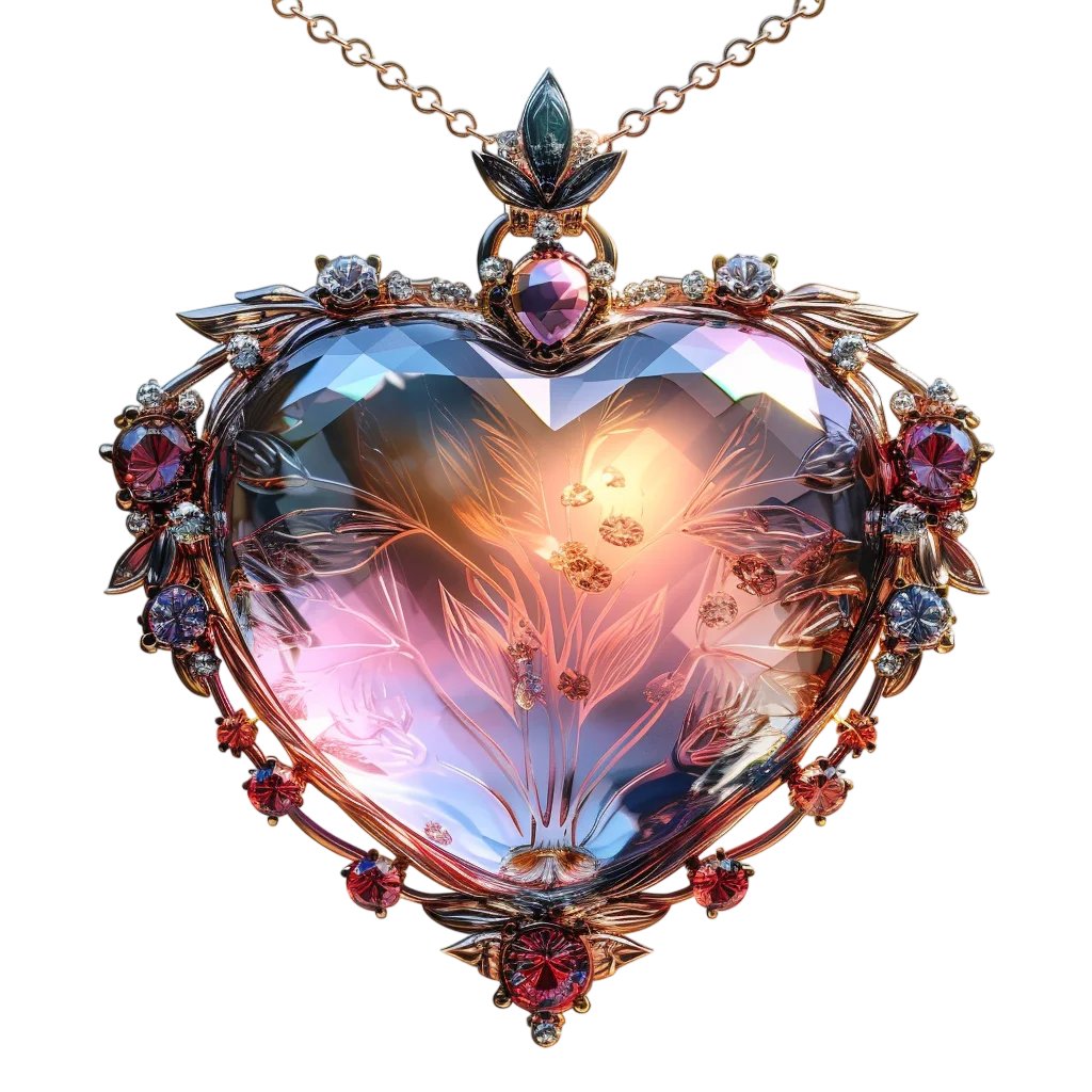 Ornate Cosmic Crystal Heart Pendant Free PNG
