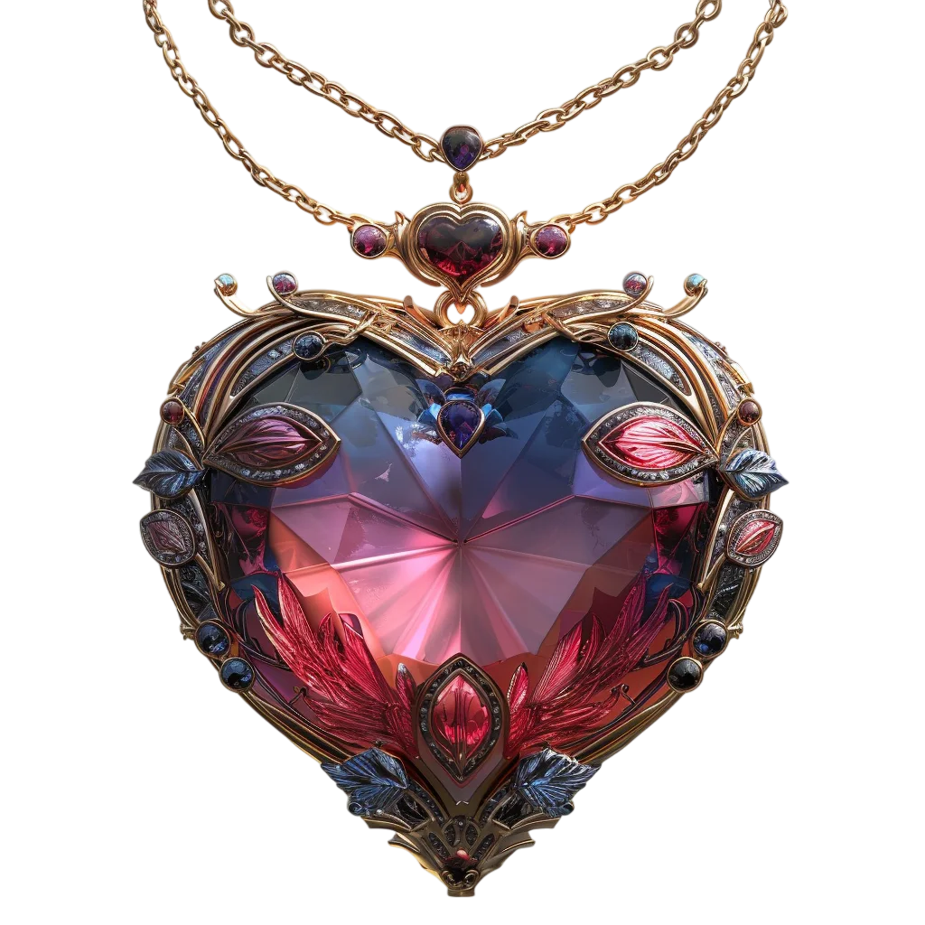Ornate Red Crystal Heart Pendant Free PNG
