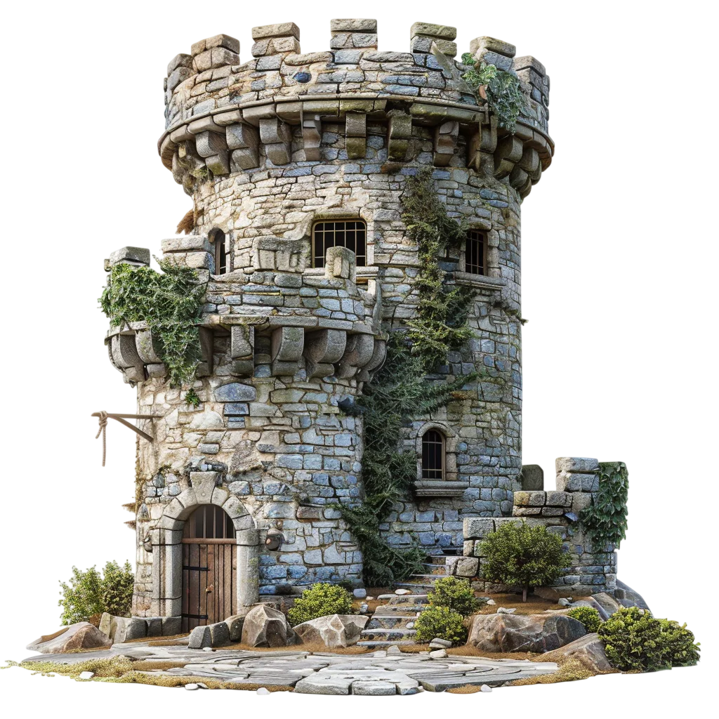 Medieval Mossy Stone Castle Tower Free PNG