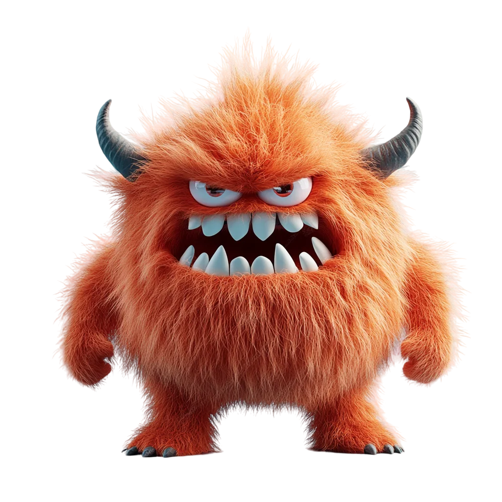 Spooky Cute Horned Orange Monster Free PNG