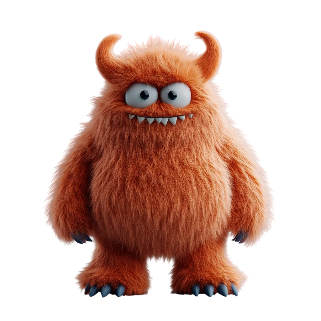 Spooky Cute Fuzzy Orange Monster Character Free PNG