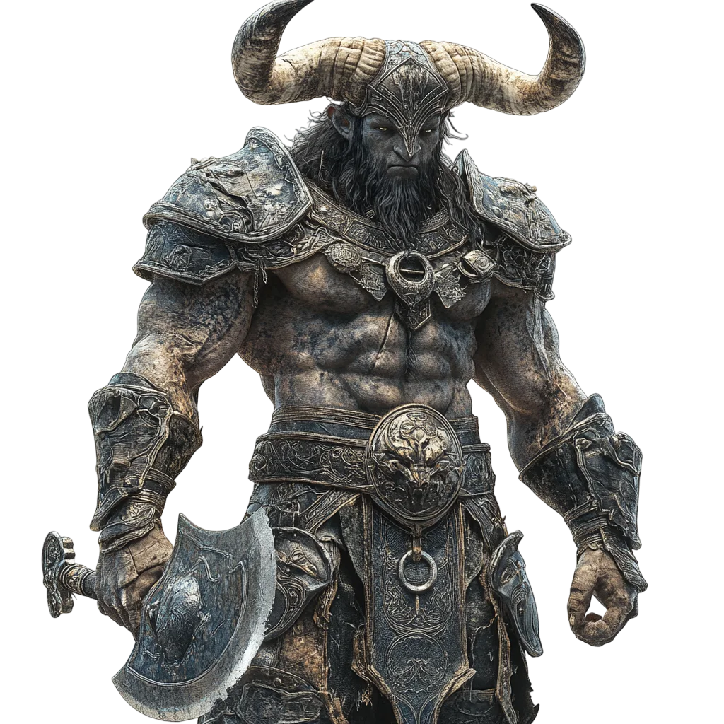 Fierce Fantasy Minotaur Axe Fighter Free PNG