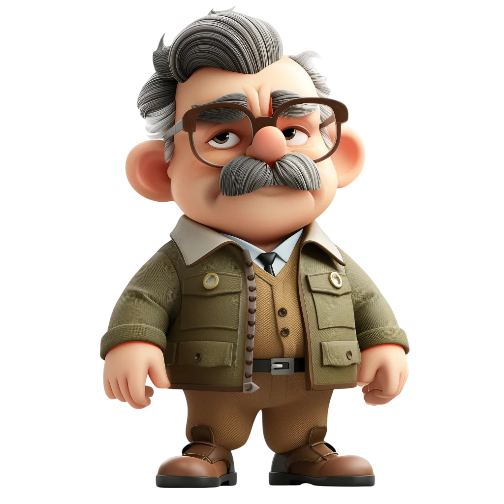 Cute Chibi Old Man Professor Character Free PNG