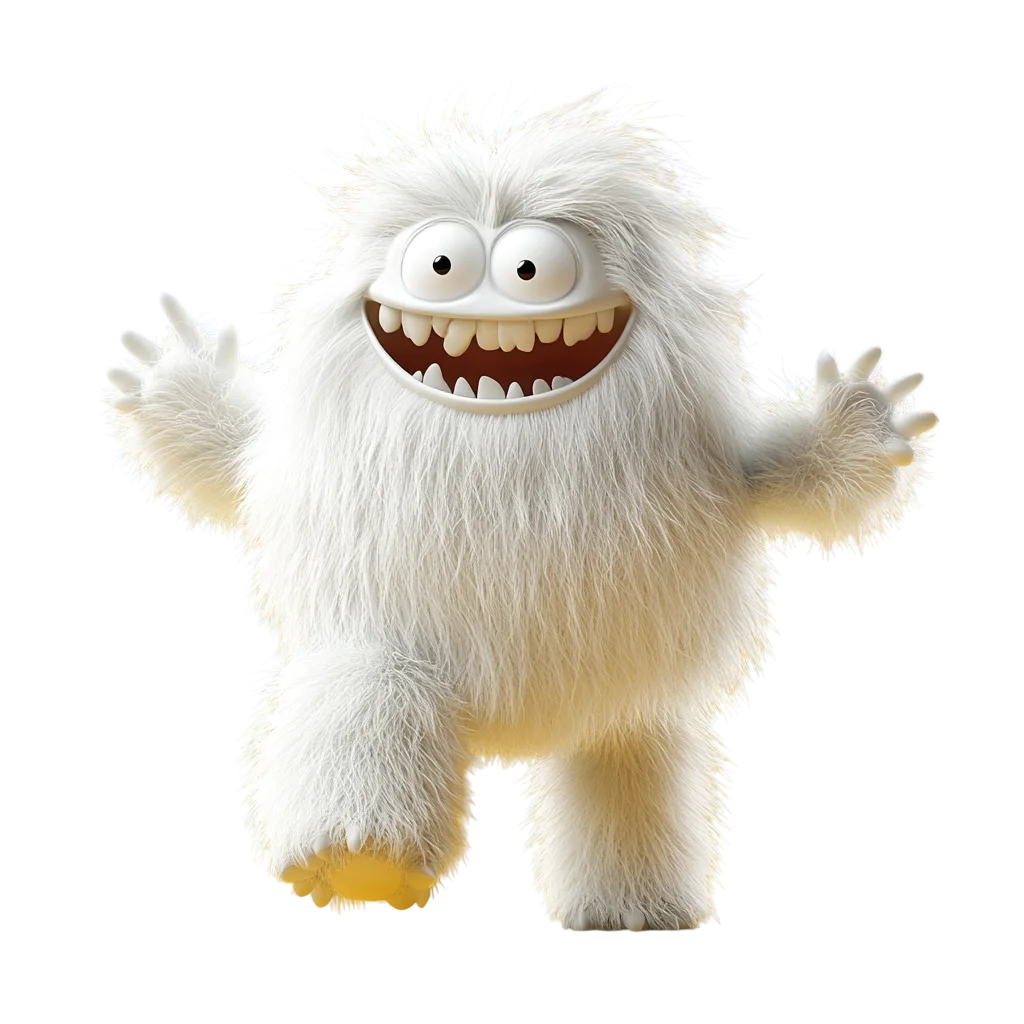 Cute Fluffy White Yeti Monster Free PNG