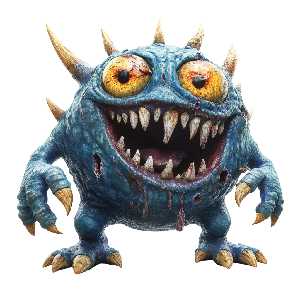 Spooky Cute Horned Blue Monster Free PNG