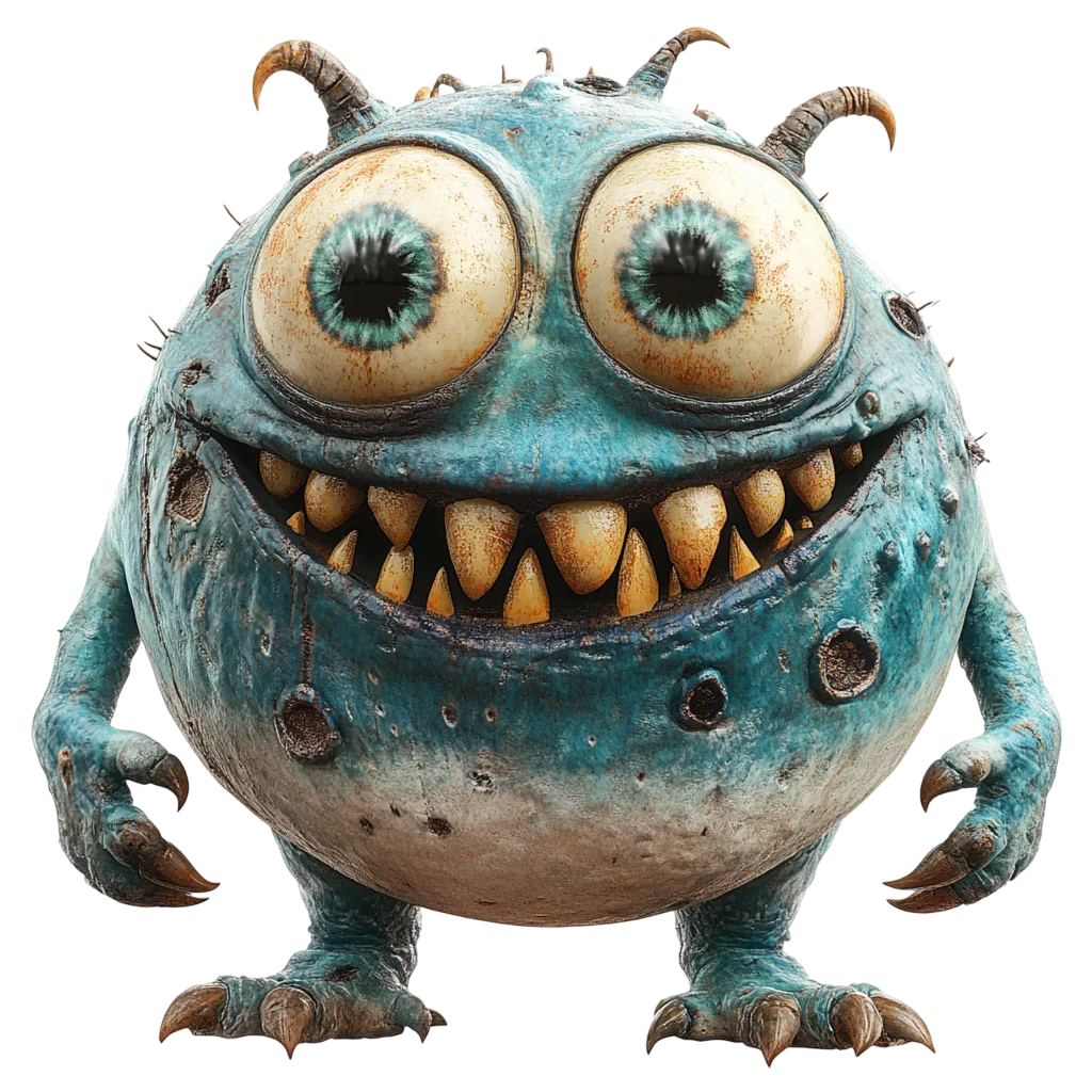 Spooky Cute Round Blue Monster Free PNG