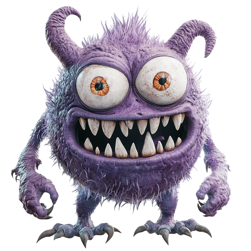 Spooky Cute Fuzzy Purple Monster Free PNG