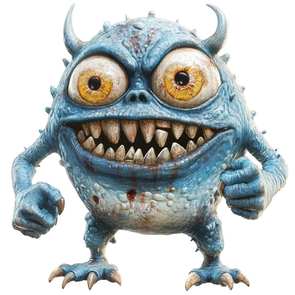 Spooky Cute Blue Monster Mascot Free PNG