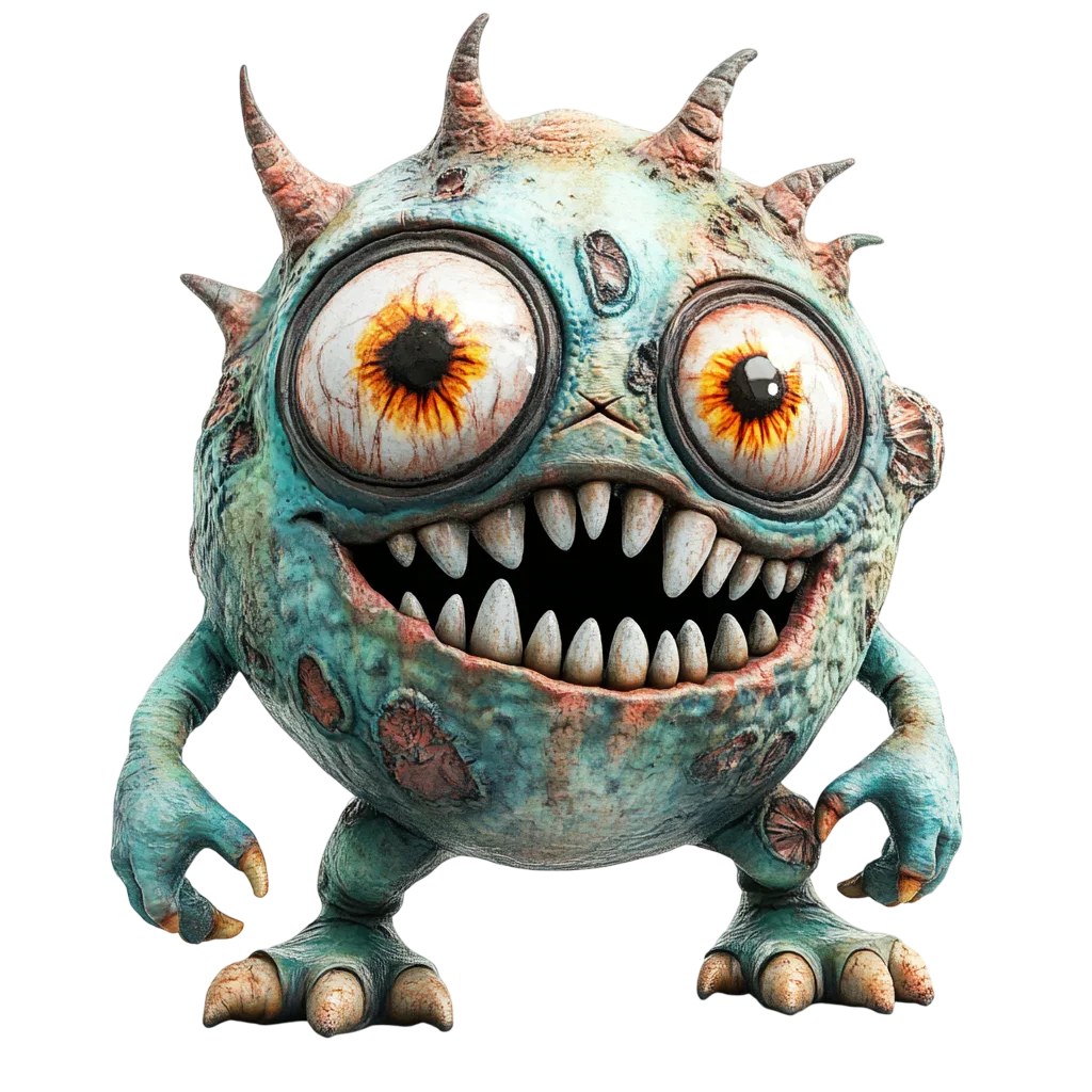 Spooky Cute Spiky Green Monster Free PNG