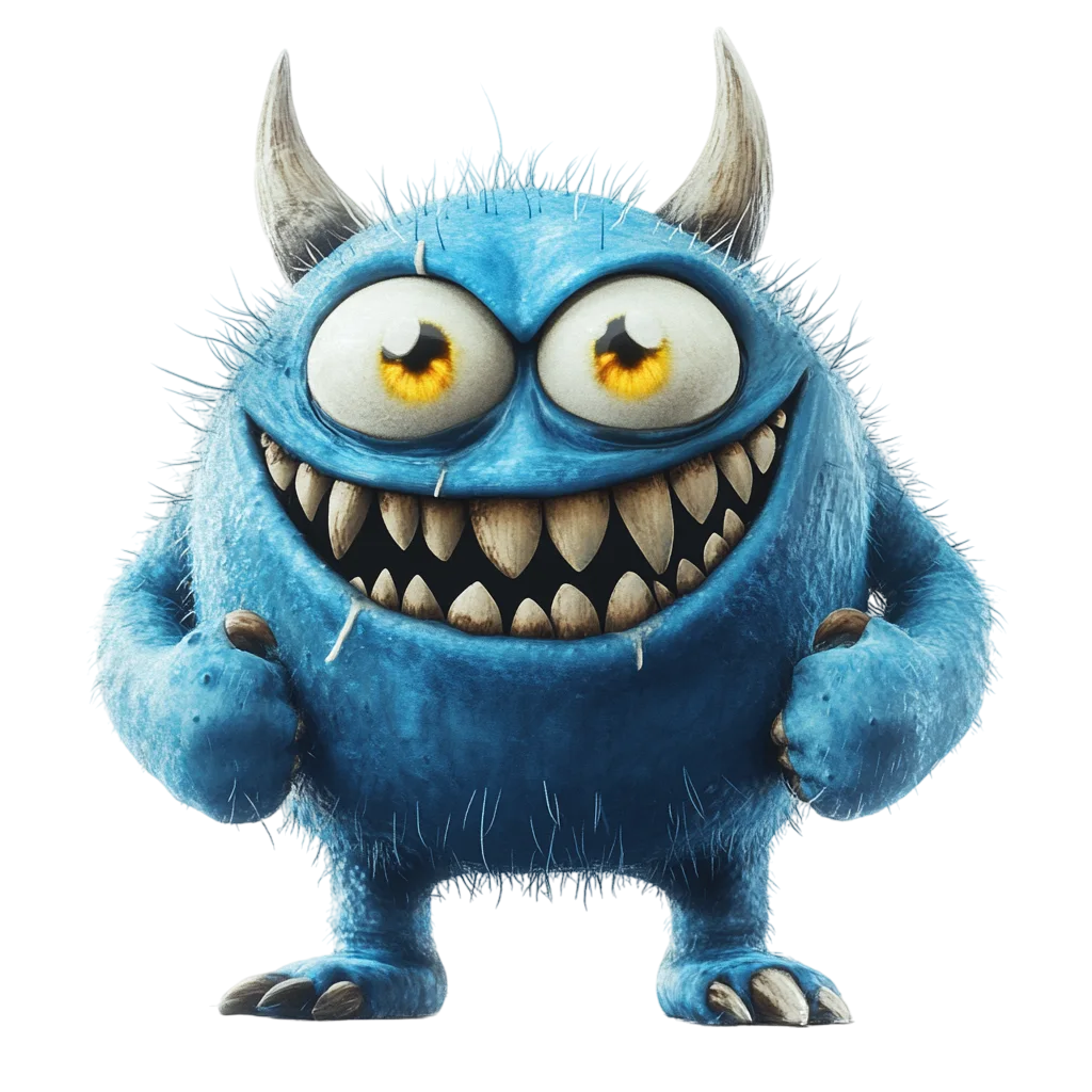 Spooky Cute Blue Horned Monster Free PNG
