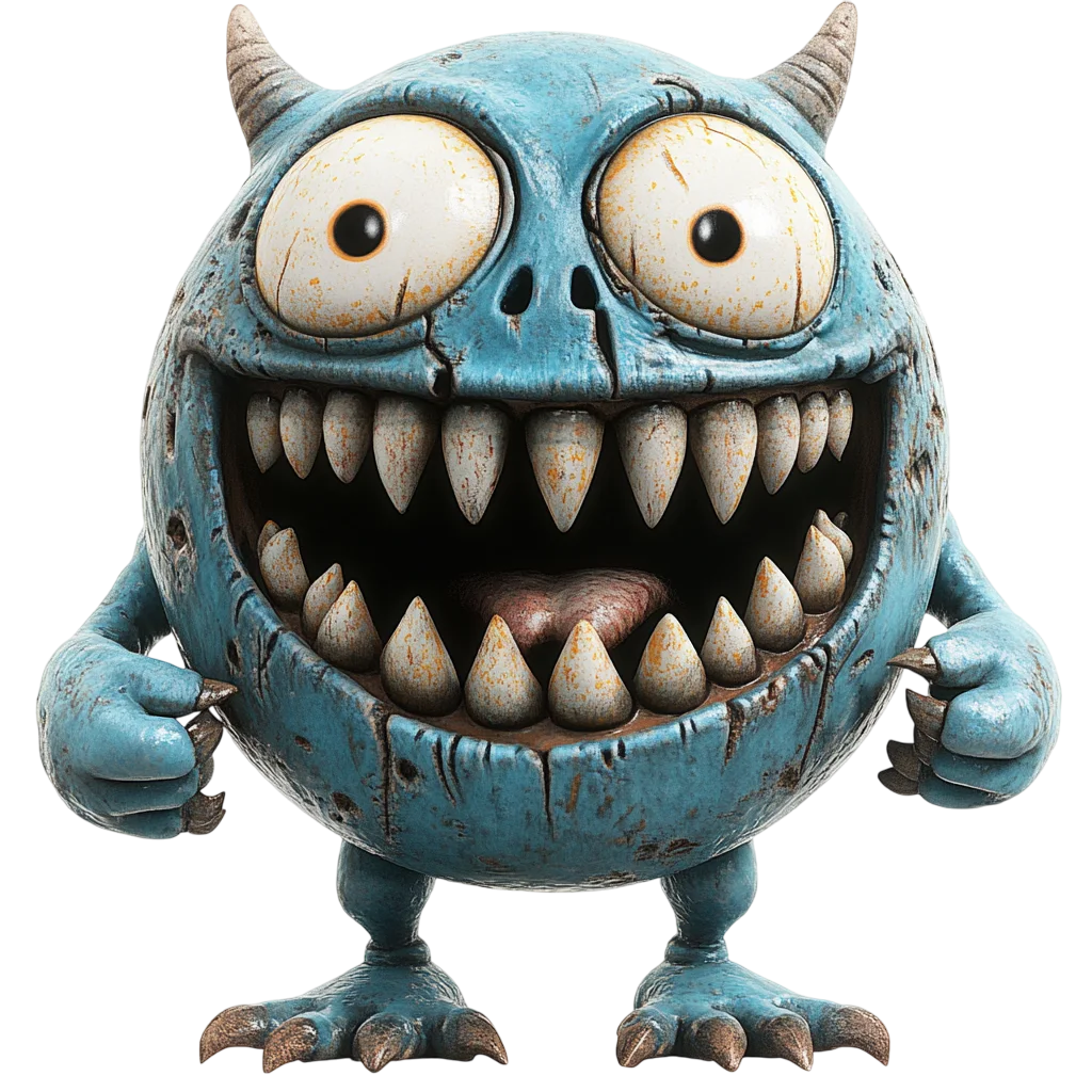 Spooky Cute Blue Monster Graphic Free PNG