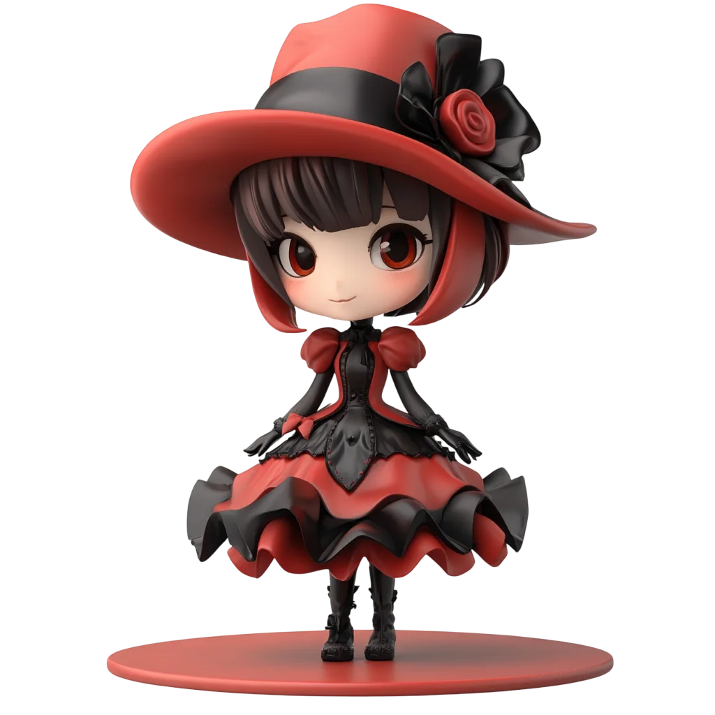 Cute Chibi Gothic Girl In Red Hat Free PNG