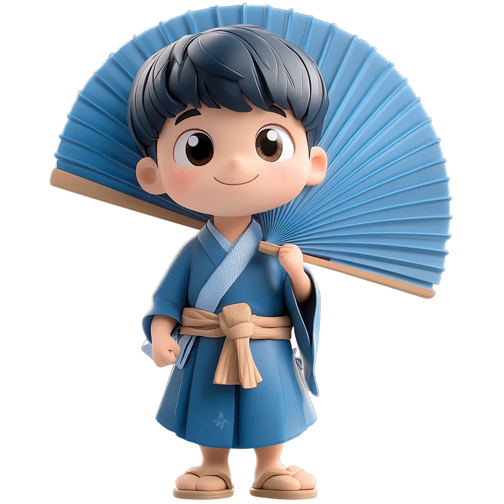 Cute Chibi Boy In Blue Kimono Free PNG