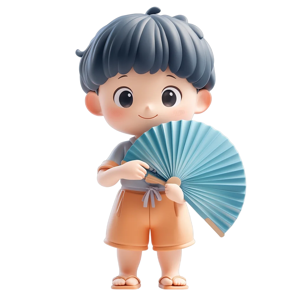 Cute Chibi Boy With Blue Fan Free PNG