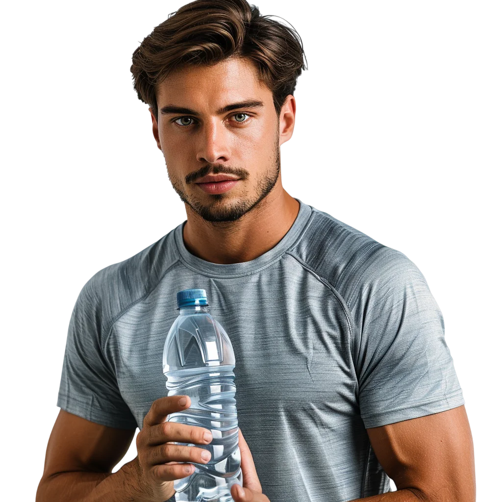 Athletic Man Holding Water Bottle PNG