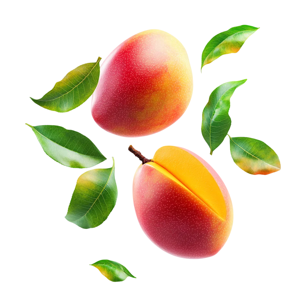 Fresh Mango Fruit With Leaves Free PNG