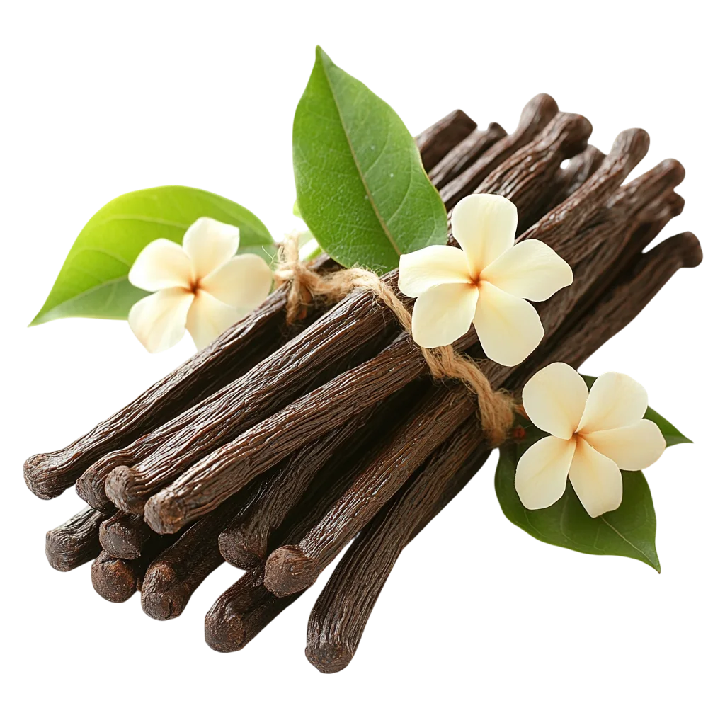 Fresh Dried Vanilla Pods And Flowers PNG