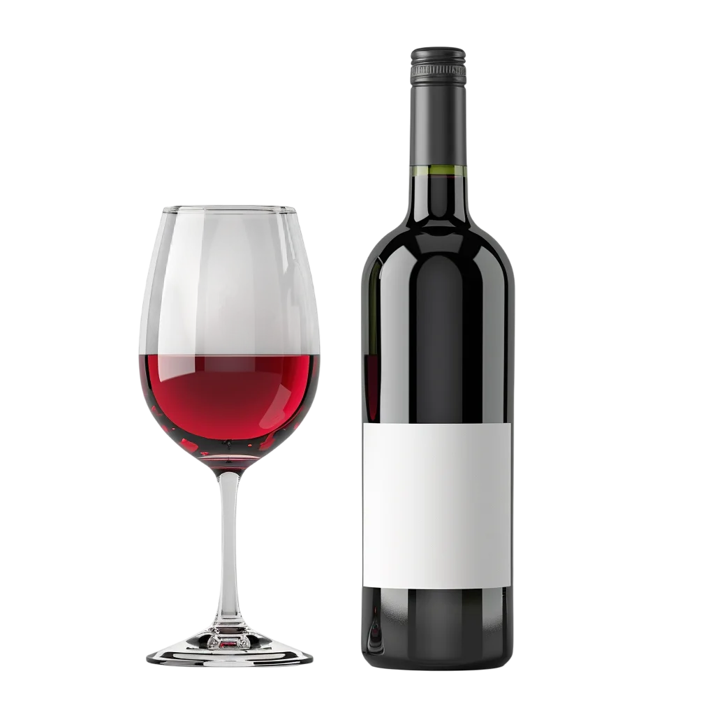 Red Wine Glass And Wine Bottle Setup PNG