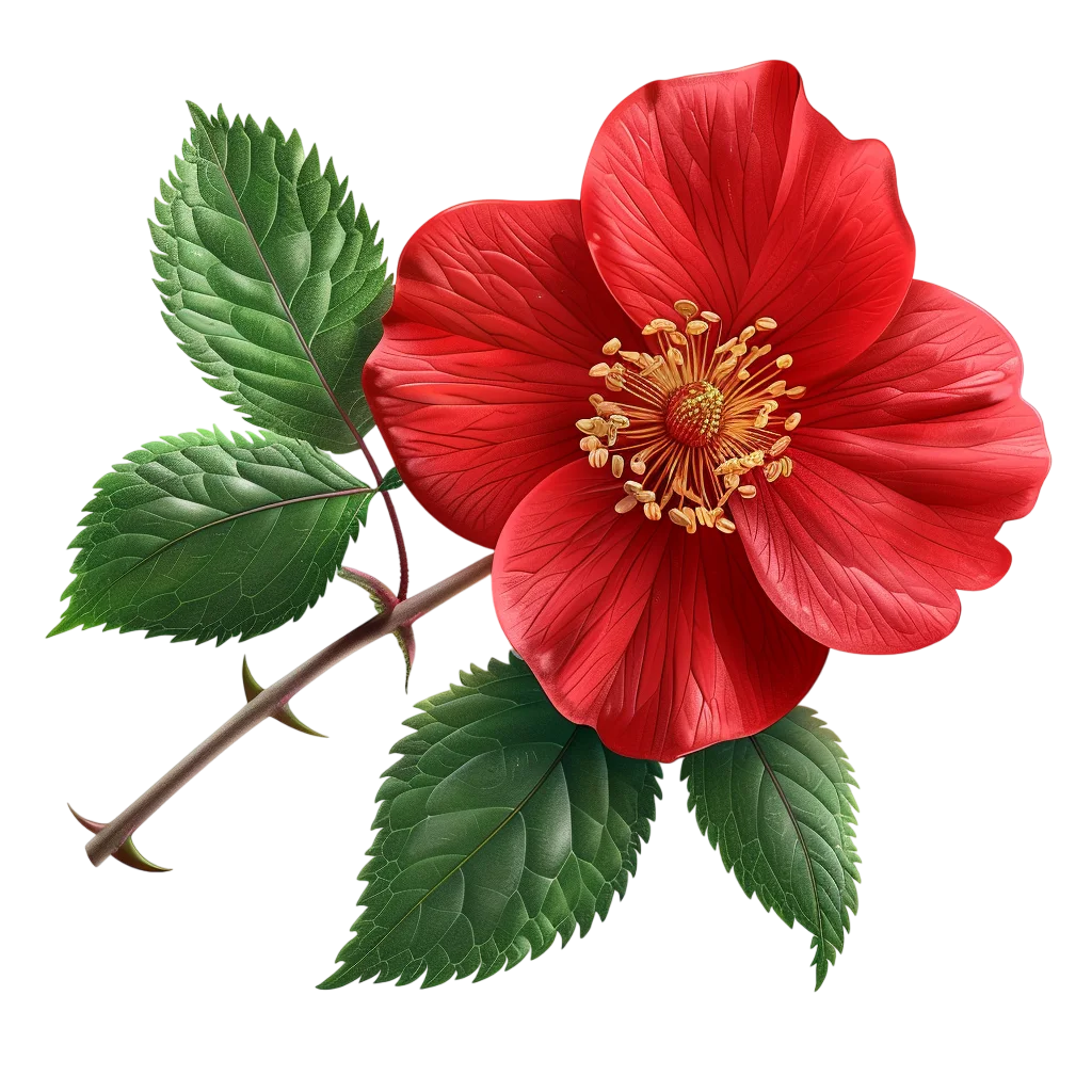 Fresh Red Camellia Flower Leafy Branch PNG