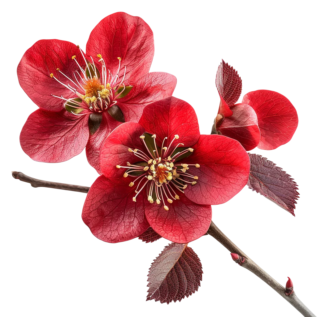 Fresh Red Quince Flower Branch Free PNG