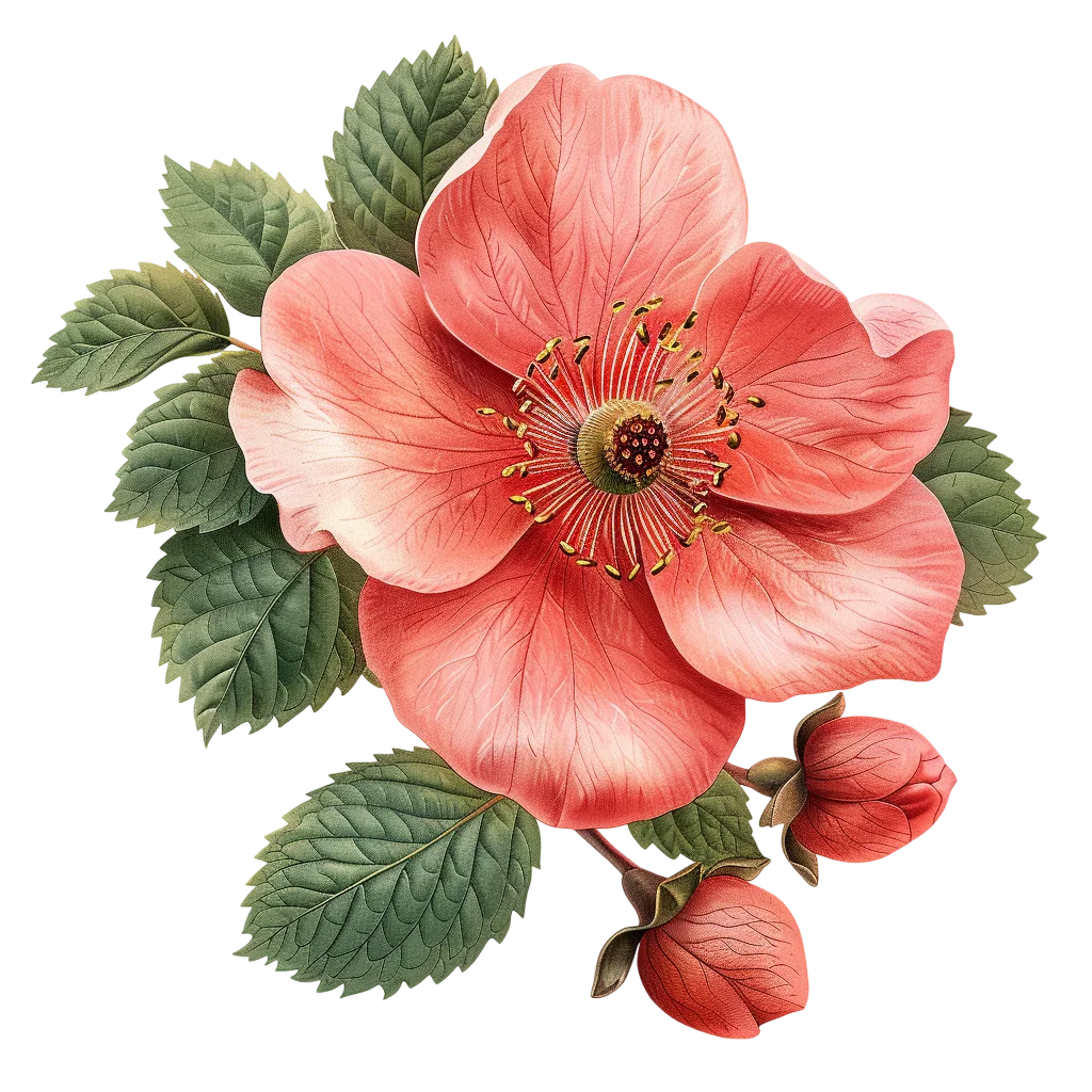 Fresh Red Camellia Flower Bud Branch PNG