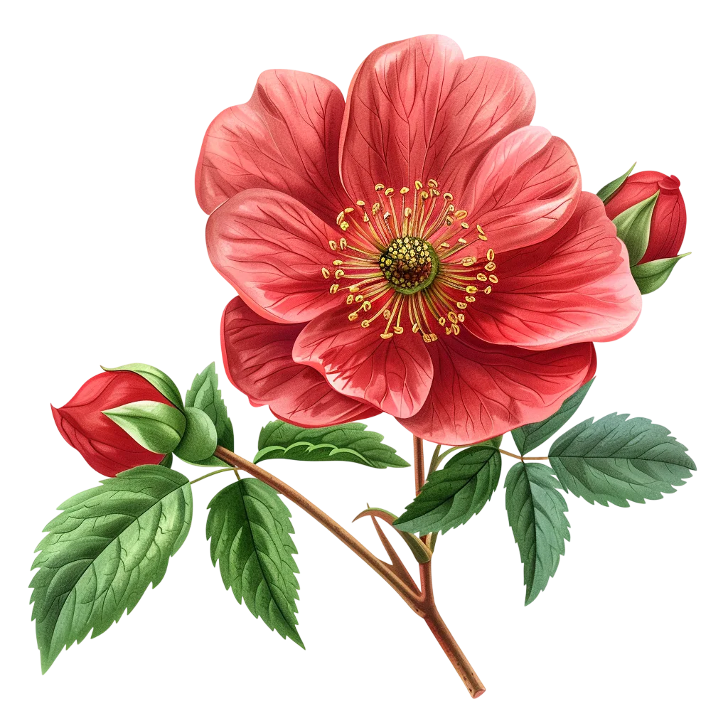 Fresh Red Camellia Flower Branch PNG