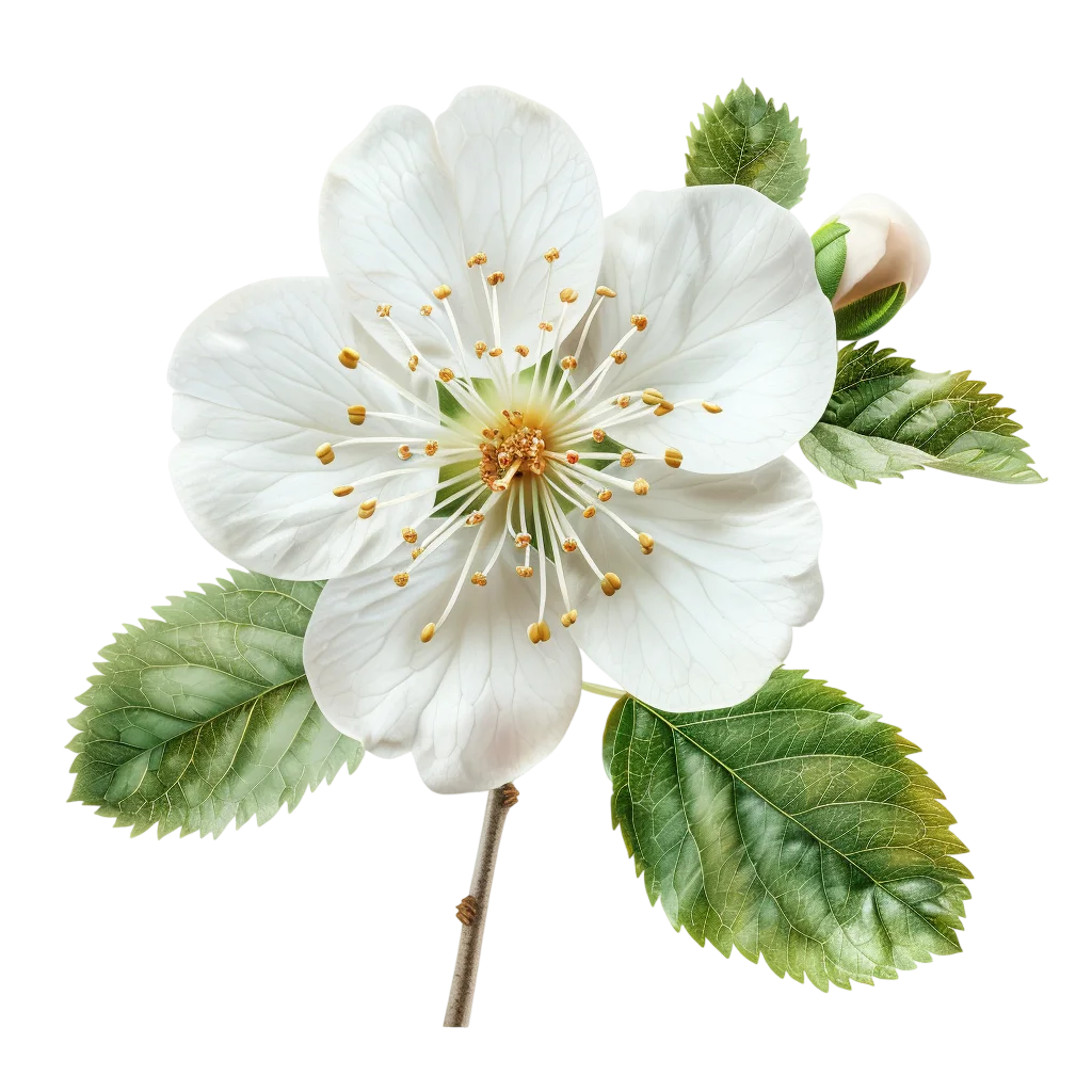 Fresh White Flower Blossom And Leaves PNG