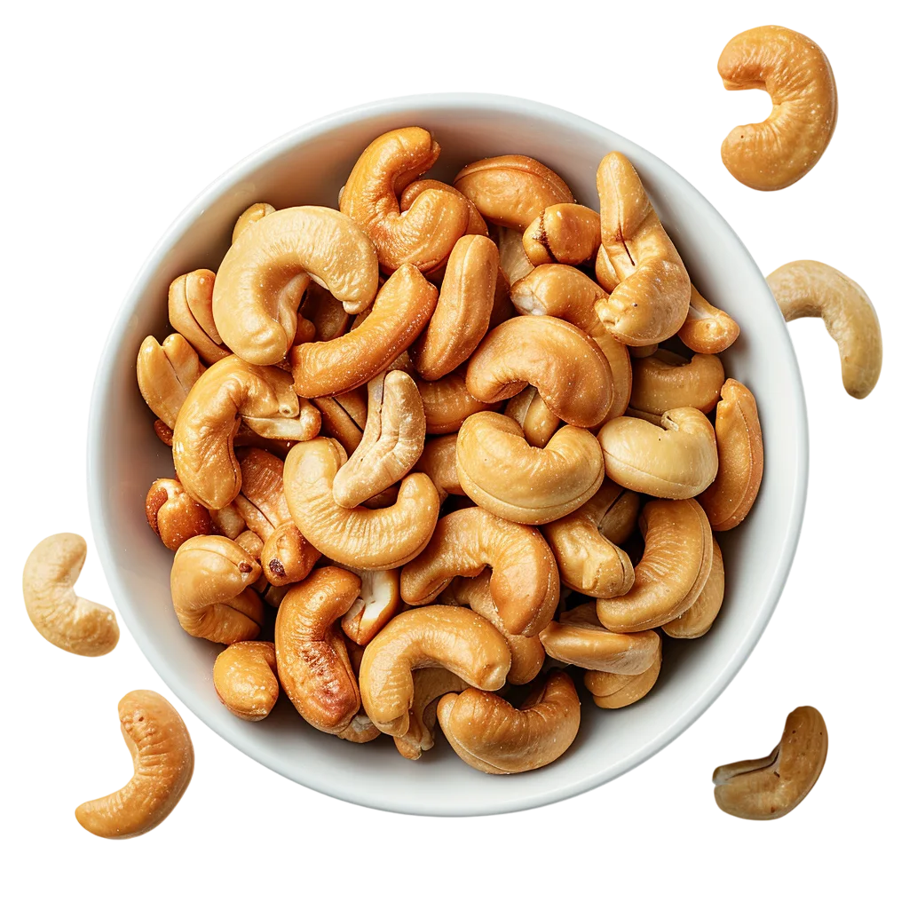 Fresh Roasted Cashew Nuts White Bowl PNG