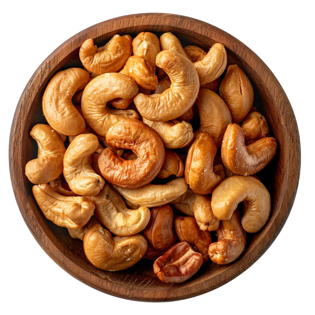 Fresh Roasted Cashew Nuts Wooden Bowl PNG
