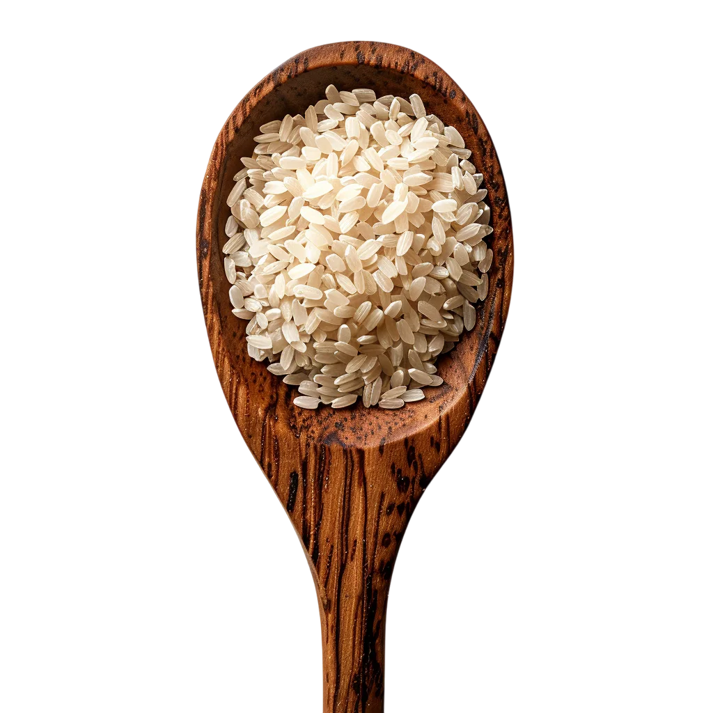 Wooden Spoon With White Rice Grains PNG