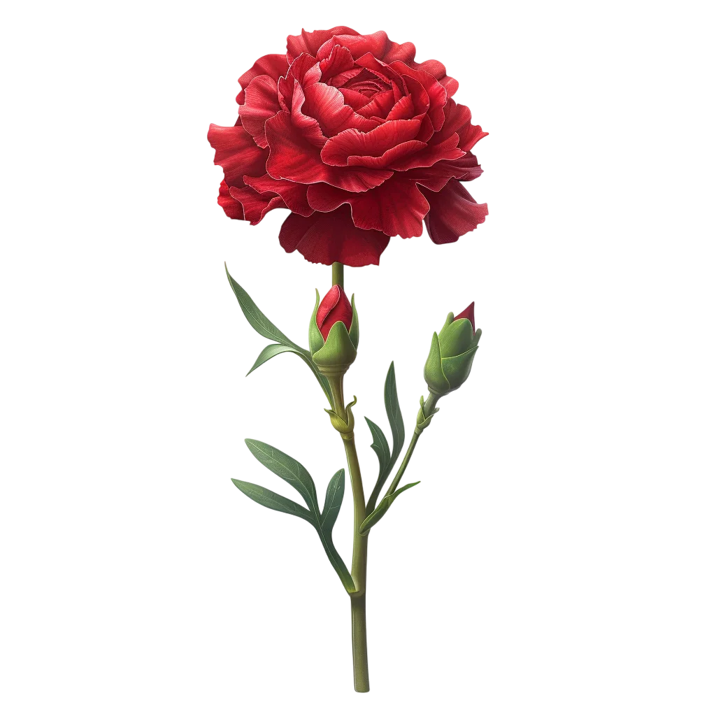 Fresh Red Carnation Flower Branch PNG