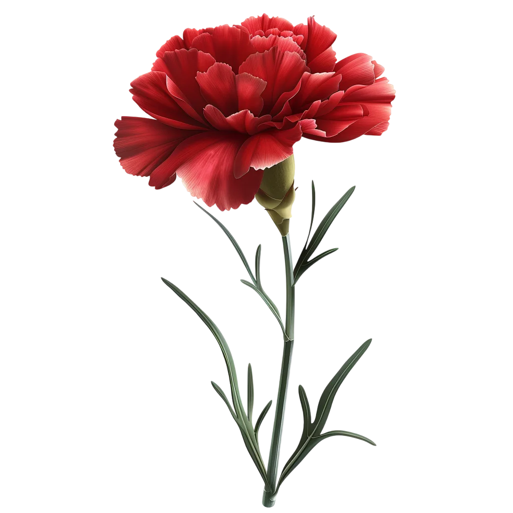 Fresh Red Carnation Blossom Stem PNG