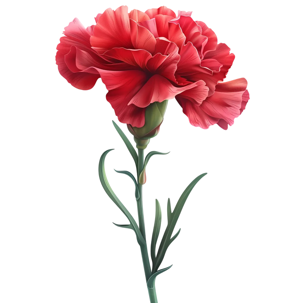 Fresh Red Carnation Flower Single Stem PNG