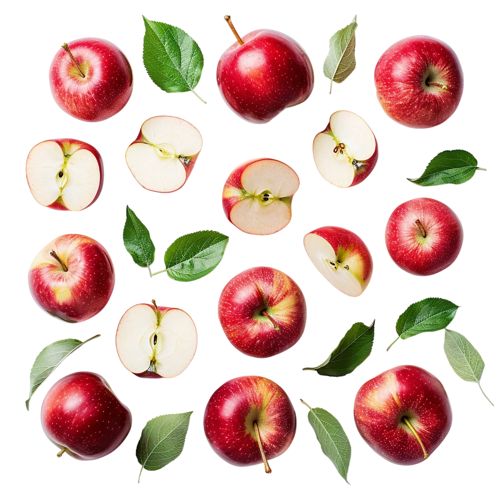 Fresh Red Apple And Slices Layout PNG