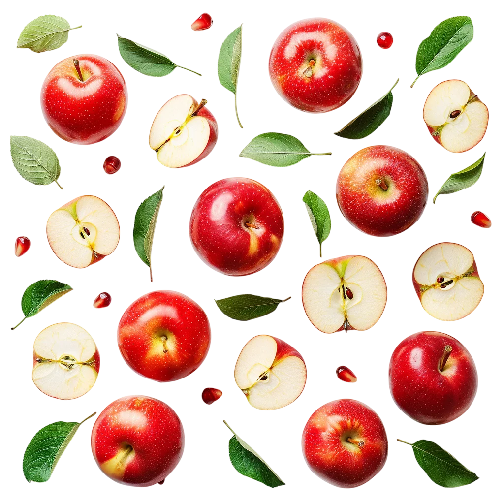 Fresh Red Apple Fruit And Slices Pattern PNG