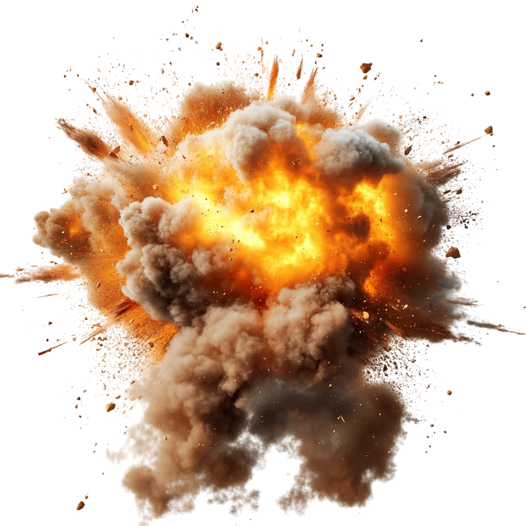 Fiery Explosion With Smoke And Debris PNG
