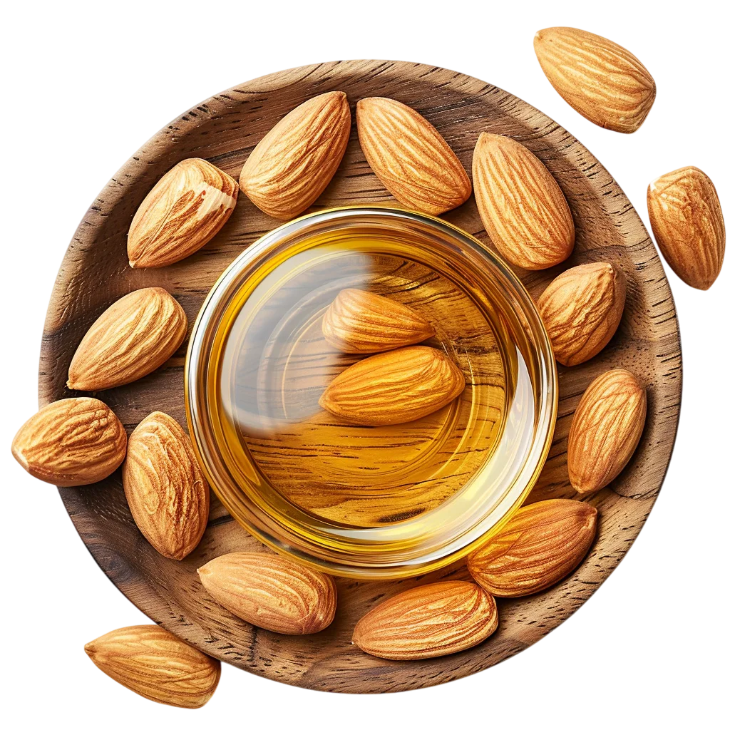Almond Oil Bowl And Nuts Arrangement PNG