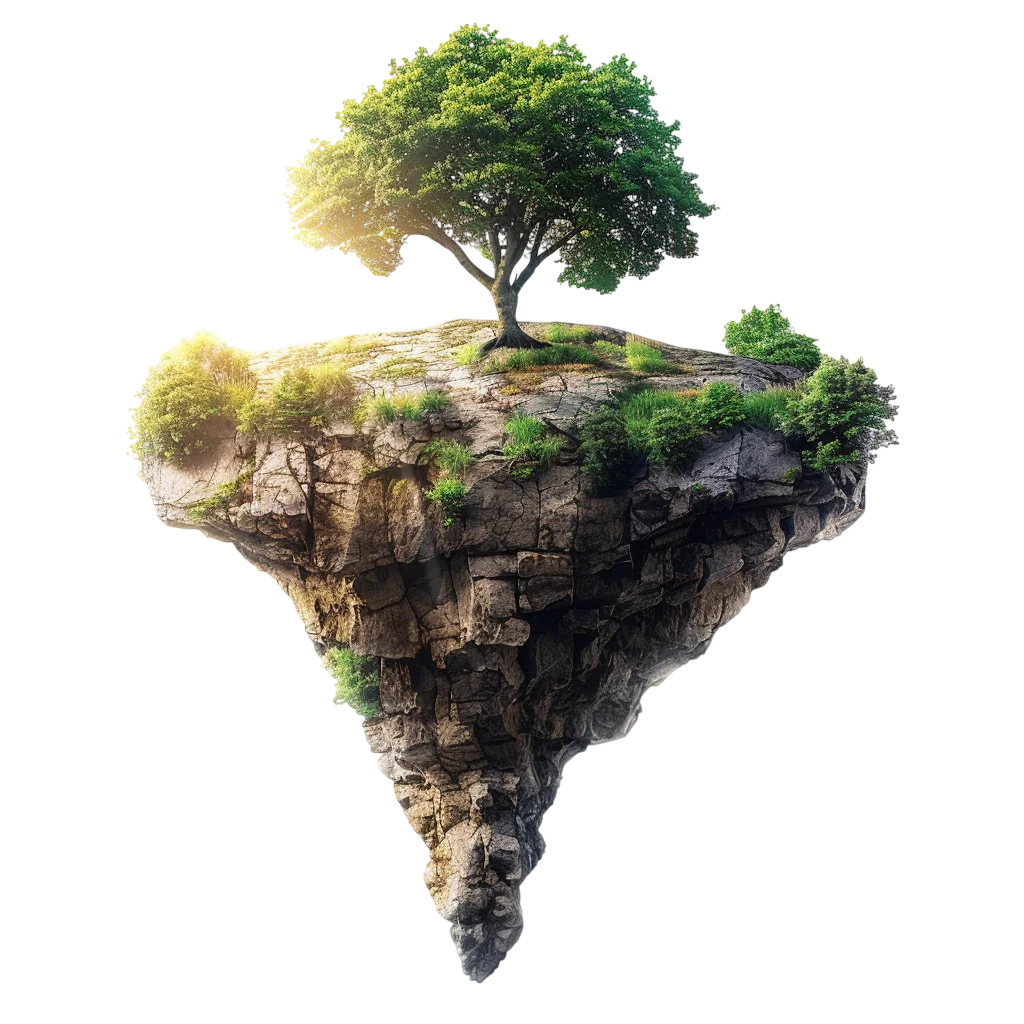 Floating Mossy Island With Tree PNG