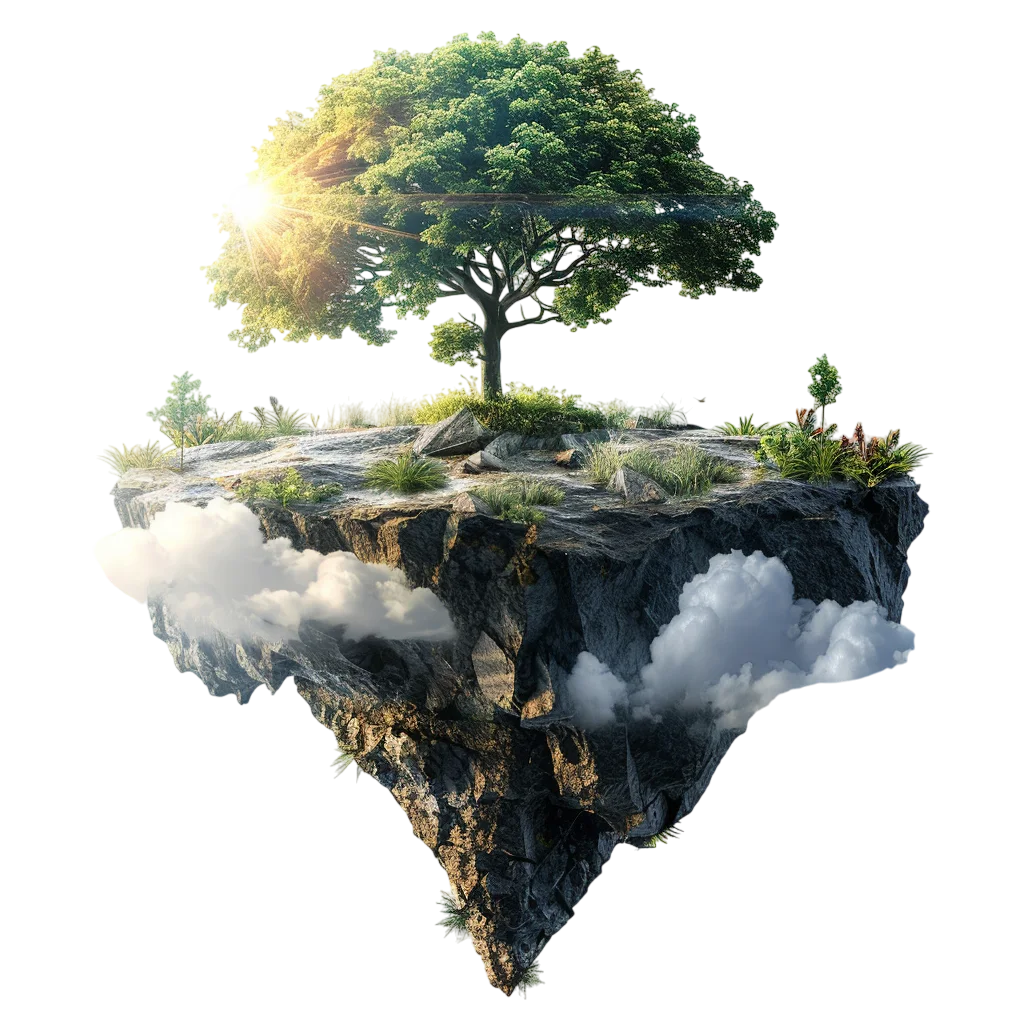Floating Island With Tree Landscape Free PNG