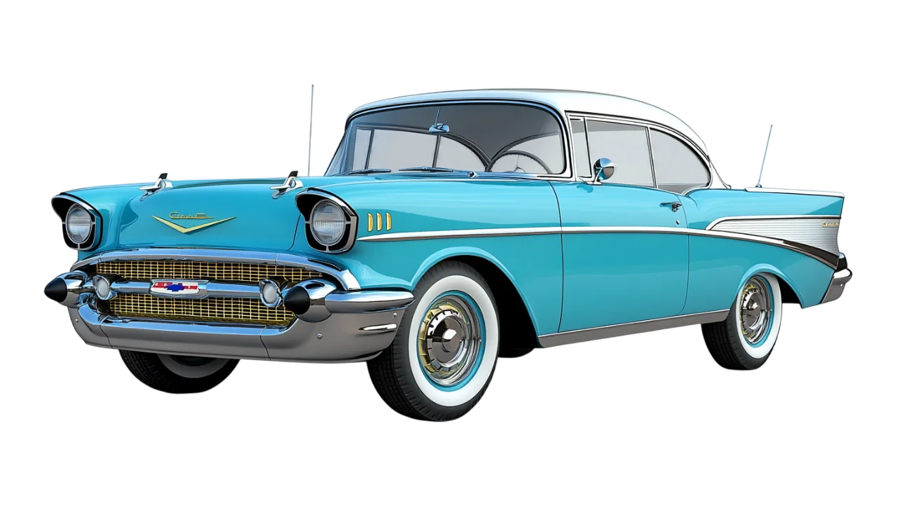 Classic Turquoise Vintage Car Side View PNG