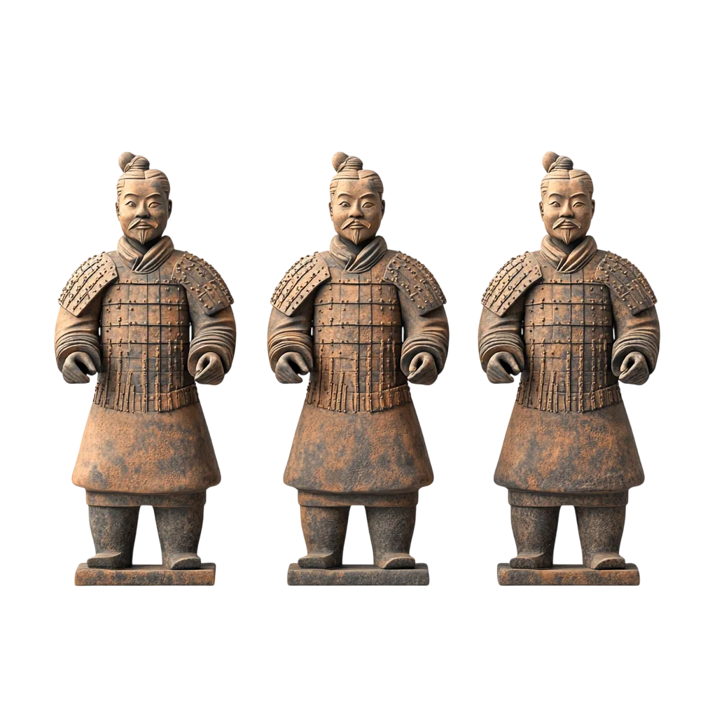 Ancient Terracotta Warrior Statues Group PNG