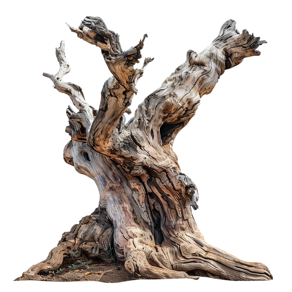 Natural Driftwood Stump Sculptural Art PNG