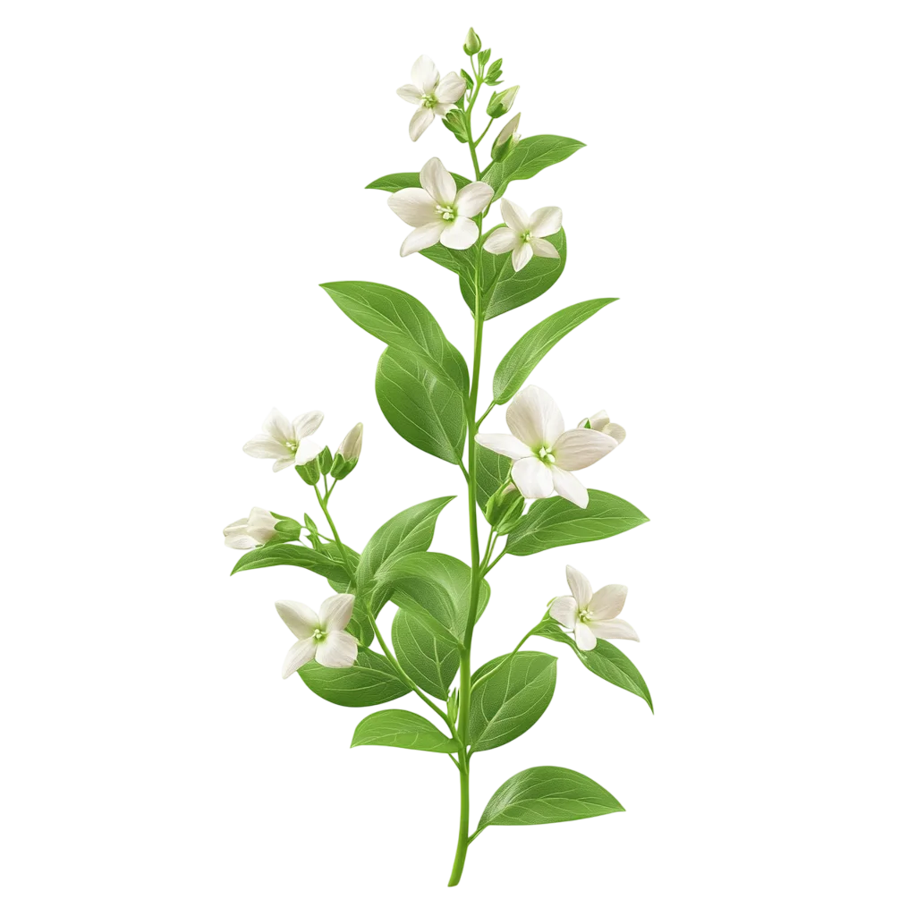 Fresh Green Herb Stem With White Flowers PNG