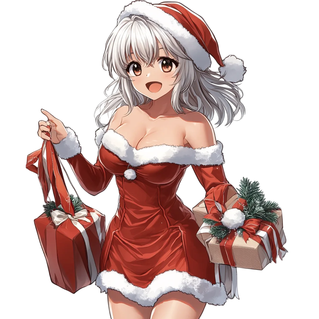 Cute Chibi Christmas Santa Girl Gifts PNG