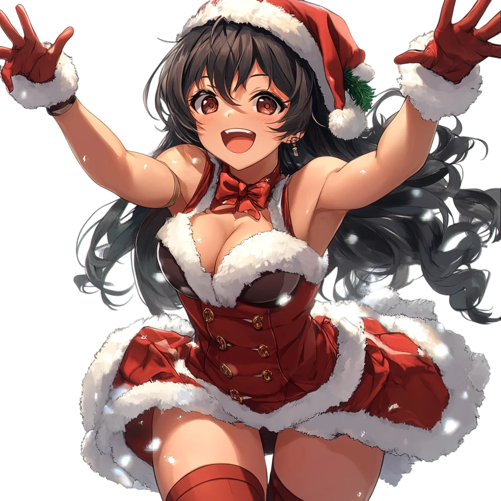 Cute Chibi Christmas Santa Girl Arms Up PNG