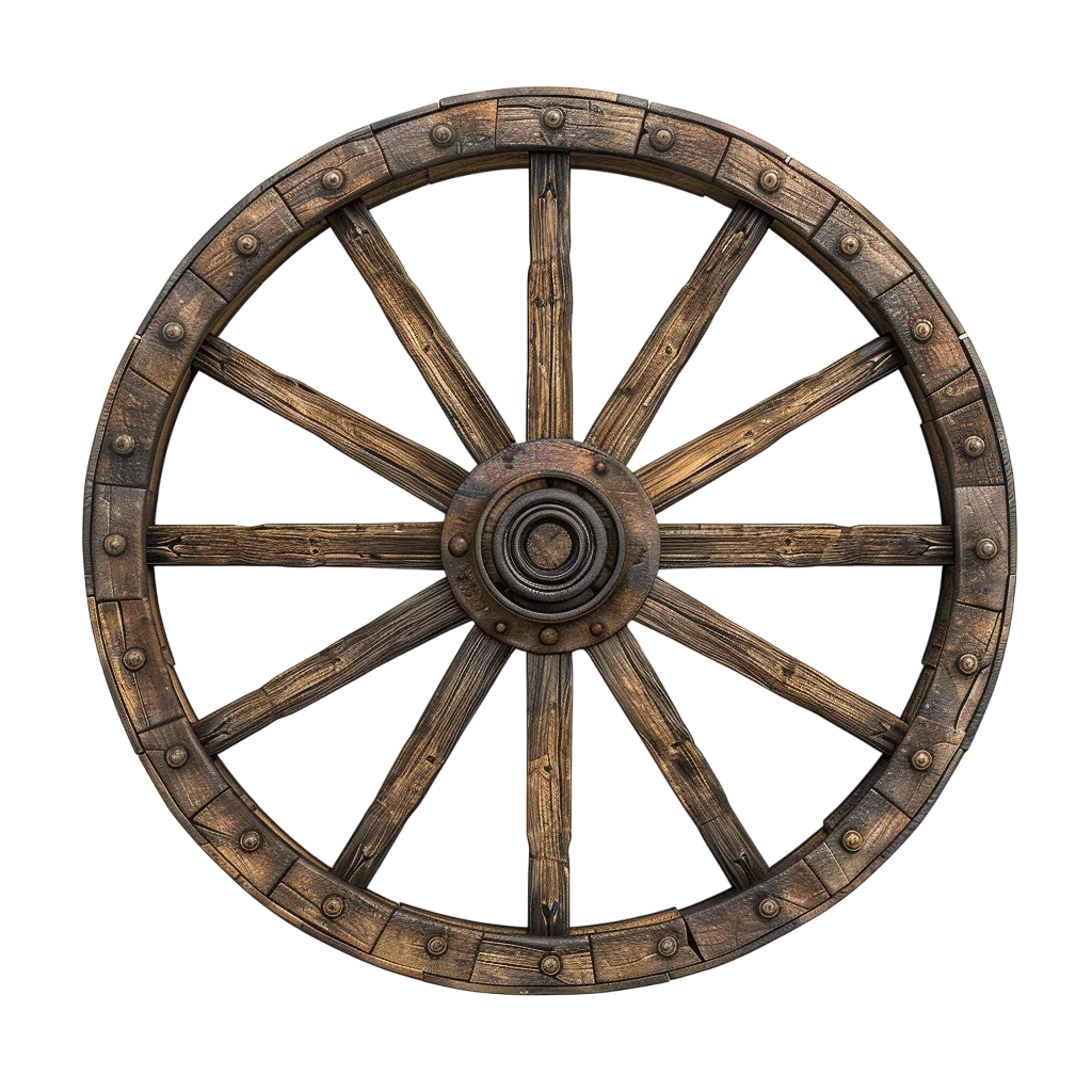 Rustic Wooden Wagon Wheel Decorative PNG