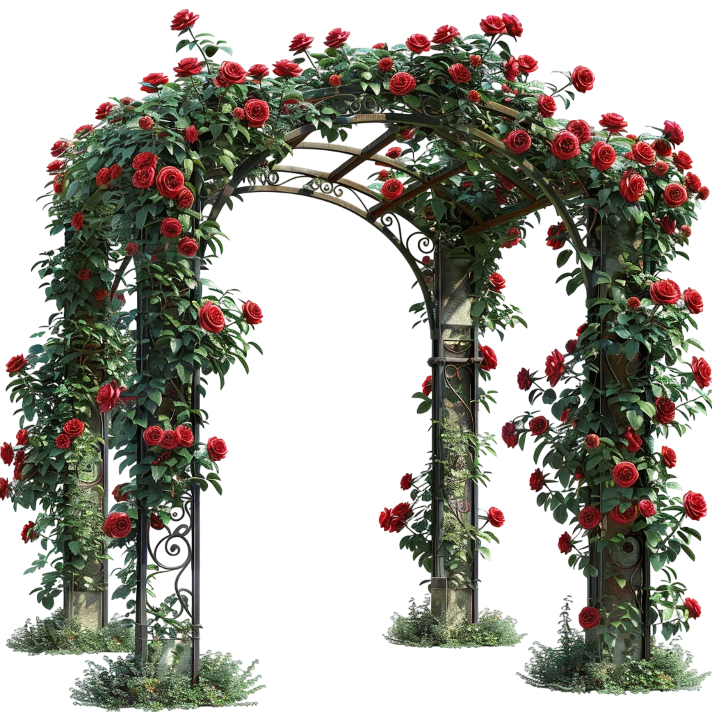 Red Rose Floral Archway Garden Gate PNG