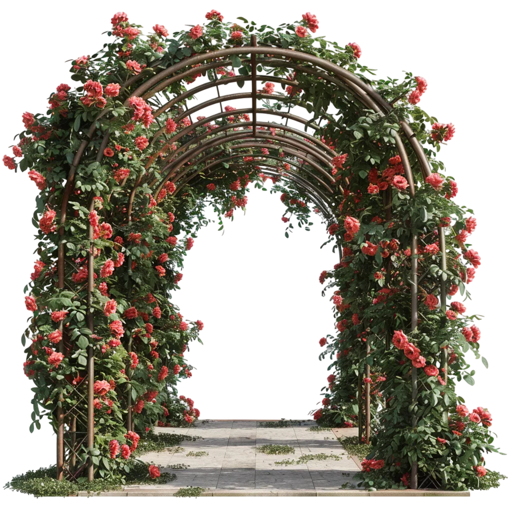 Red Rose Flower Archway Garden Gate PNG